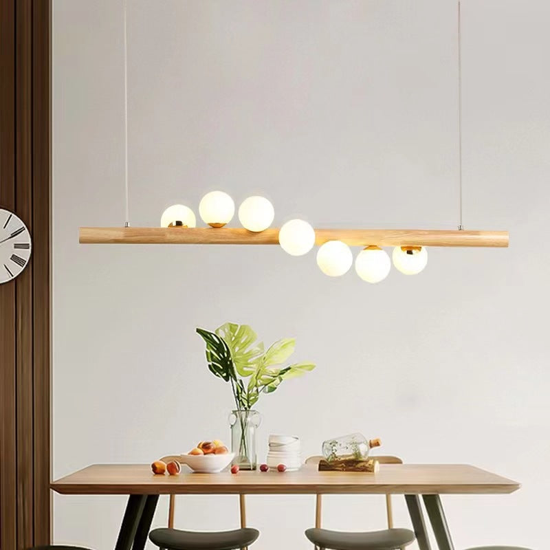 Contemporary Scandinavian Slim Cylinder Base Globe Shade Iron Glass 5/7 Light Chandelier Island Light For Dining Room