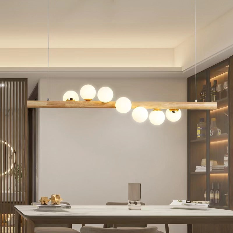 Contemporary Scandinavian Slim Cylinder Base Globe Shade Iron Glass 5/7 Light Chandelier Island Light For Dining Room