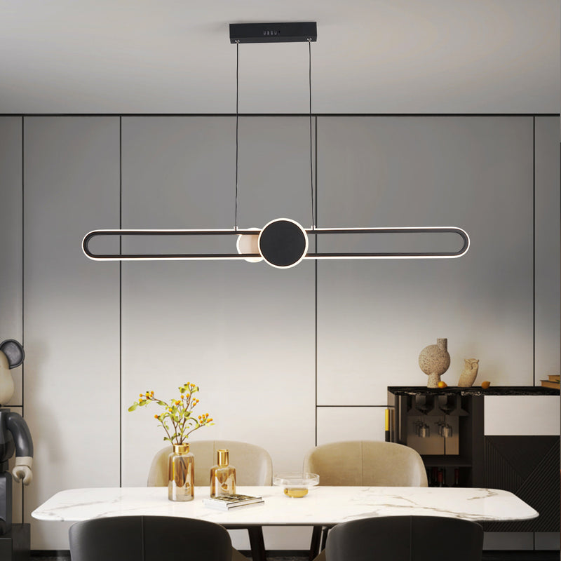 Modern Minimalist Oval Frame Iron Aluminum LED Dimmable Chandelier Island Light For Dining Room