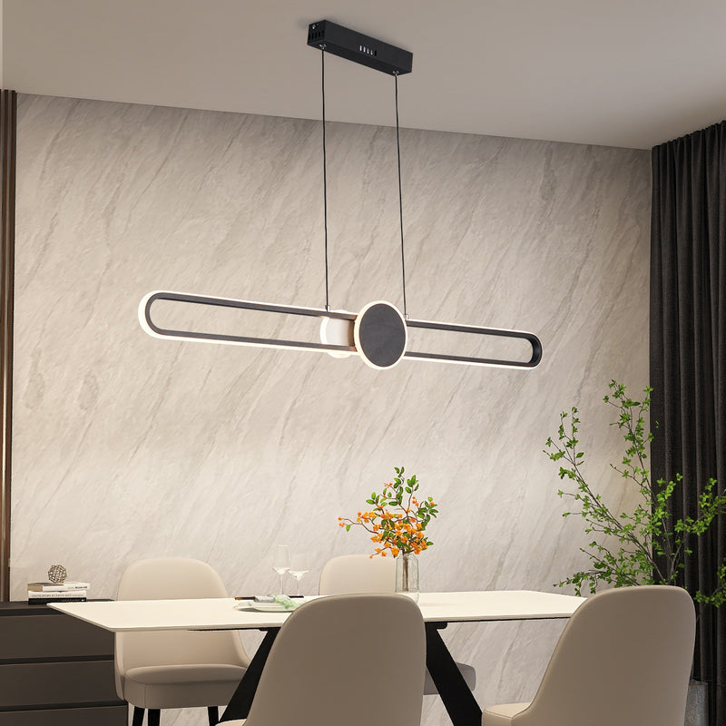 Modern Minimalist Oval Frame Iron Aluminum LED Dimmable Chandelier Island Light For Dining Room