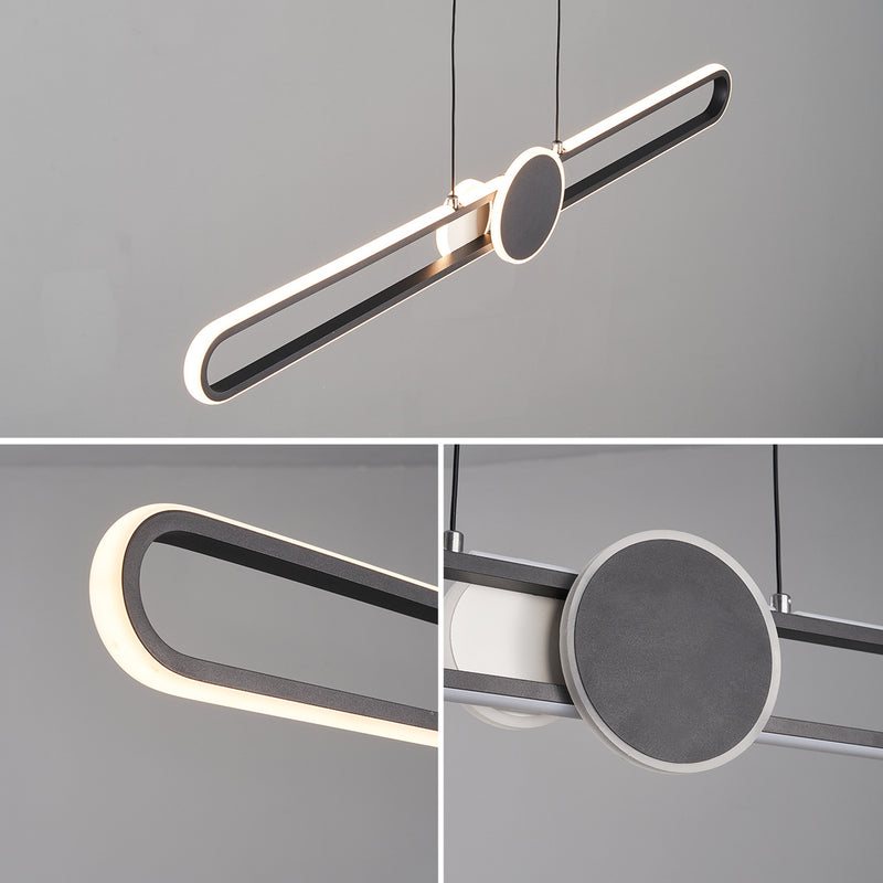 Modern Minimalist Oval Frame Iron Aluminum LED Dimmable Chandelier Island Light For Dining Room