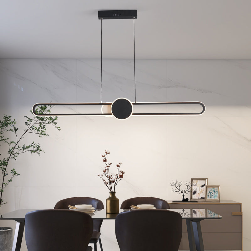 Modern Minimalist Oval Frame Iron Aluminum LED Dimmable Chandelier Island Light For Dining Room