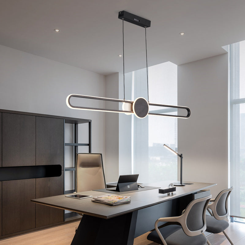 Modern Minimalist Oval Frame Iron Aluminum LED Dimmable Chandelier Island Light For Dining Room