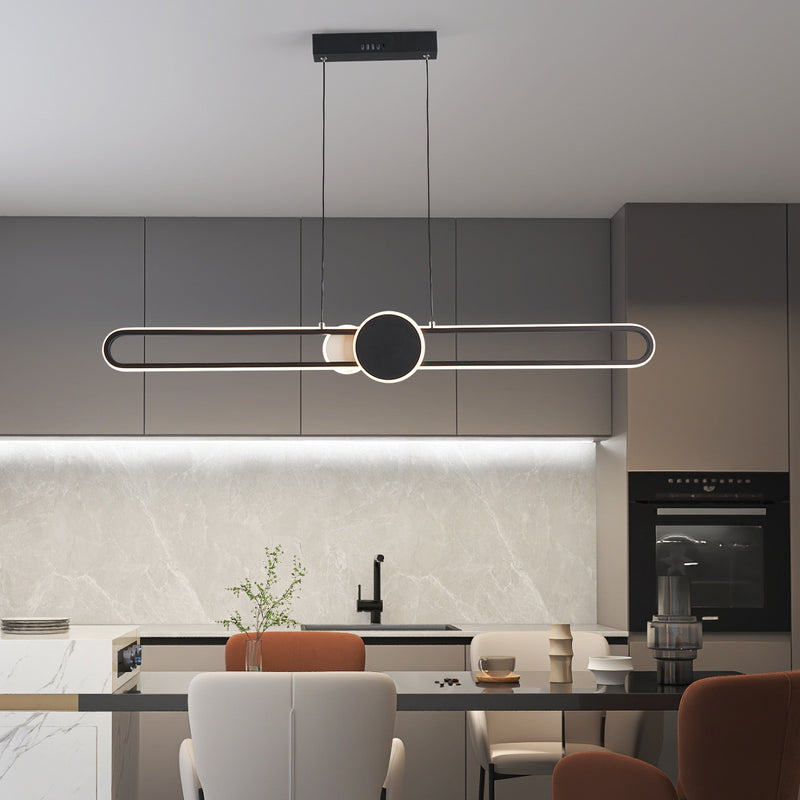 Modern Minimalist Oval Frame Iron Aluminum LED Dimmable Chandelier Island Light For Dining Room