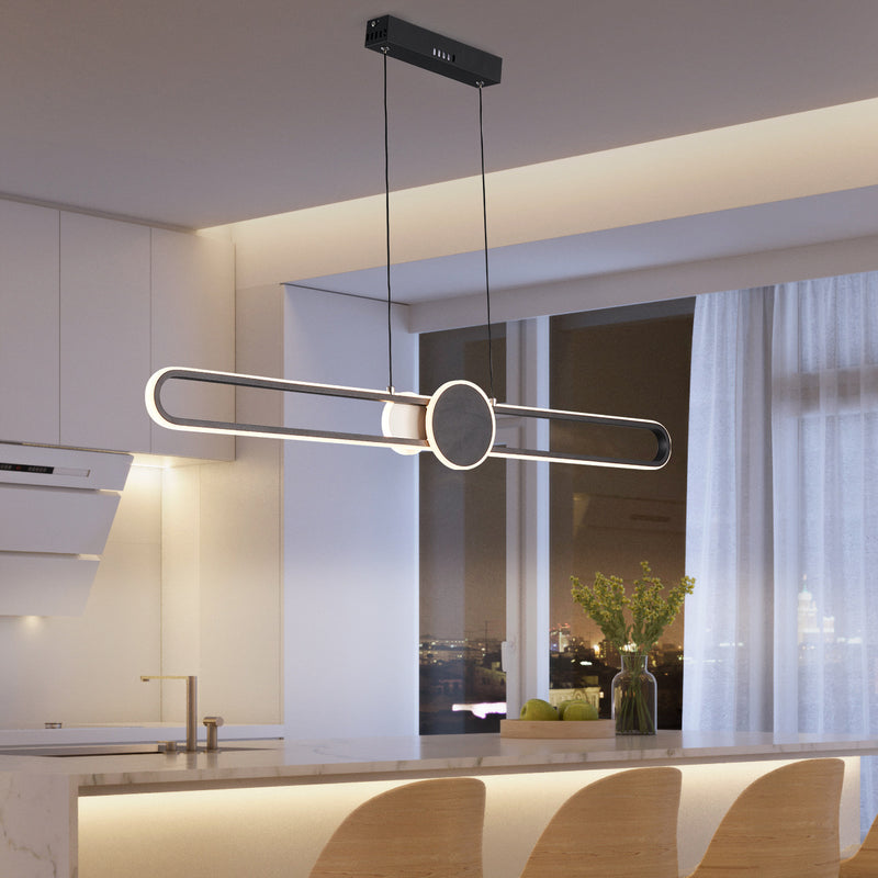 Modern Minimalist Oval Frame Iron Aluminum LED Dimmable Chandelier Island Light For Dining Room