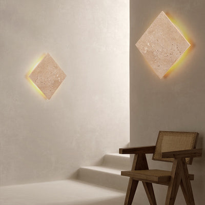Traditional Japanese Wabi-Sabi Square Yellow Travertine LED Wall Sconce Lamp For Living Room