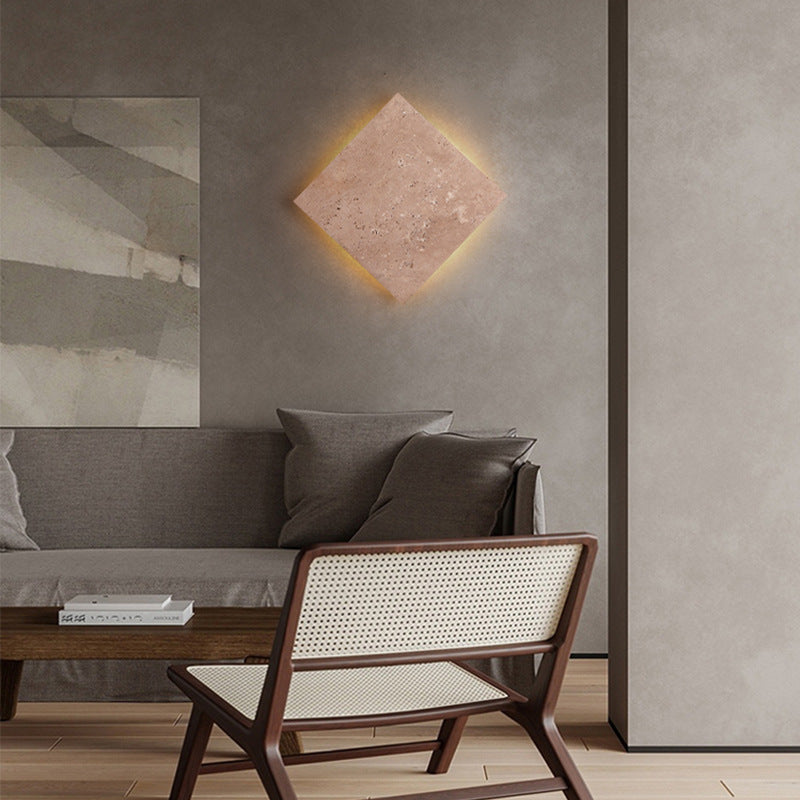 Traditional Japanese Wabi-Sabi Square Yellow Travertine LED Wall Sconce Lamp For Living Room