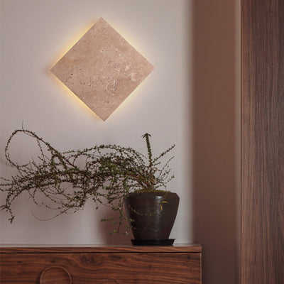 Traditional Japanese Wabi-Sabi Square Yellow Travertine LED Wall Sconce Lamp For Living Room