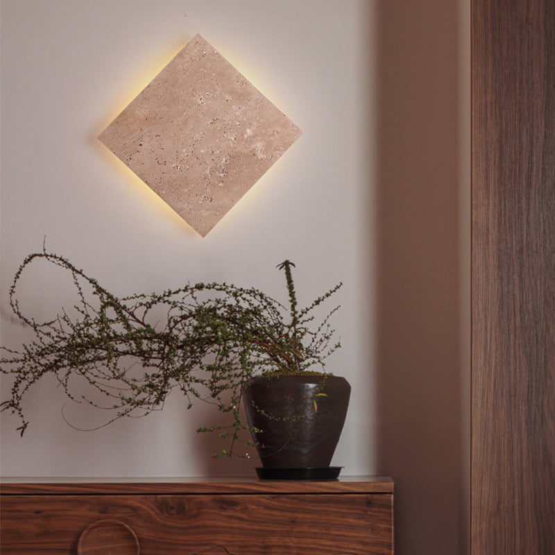 Traditional Japanese Wabi-Sabi Square Yellow Travertine LED Wall Sconce Lamp For Living Room