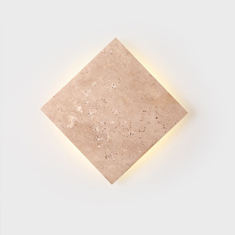 Traditional Japanese Wabi-Sabi Square Yellow Travertine LED Wall Sconce Lamp For Living Room