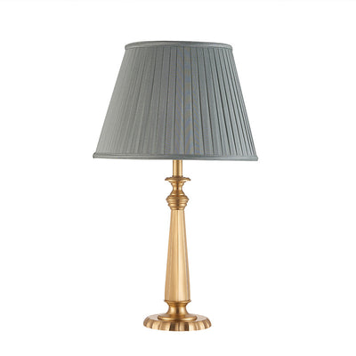 Traditional Farmhouse Tapered Fabric Shade Solid Brass Base 1-Light Table Lamp For Bedroom