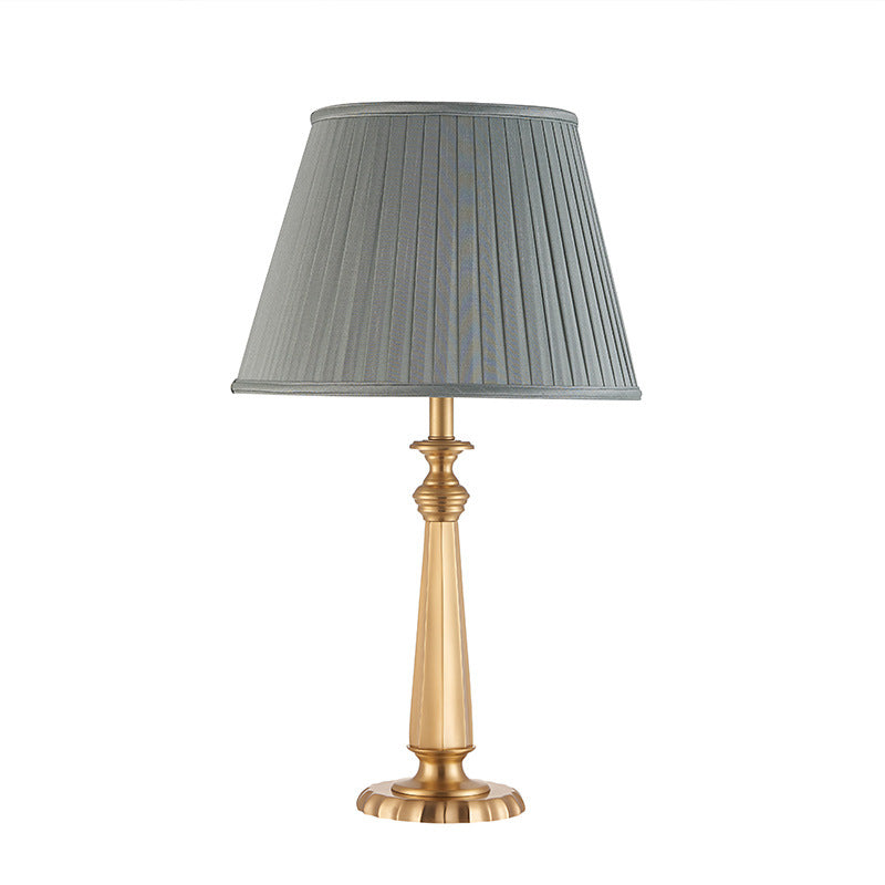 Traditional Farmhouse Tapered Fabric Shade Solid Brass Base 1-Light Table Lamp For Bedroom