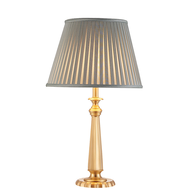 Traditional Farmhouse Tapered Fabric Shade Solid Brass Base 1-Light Table Lamp For Bedroom