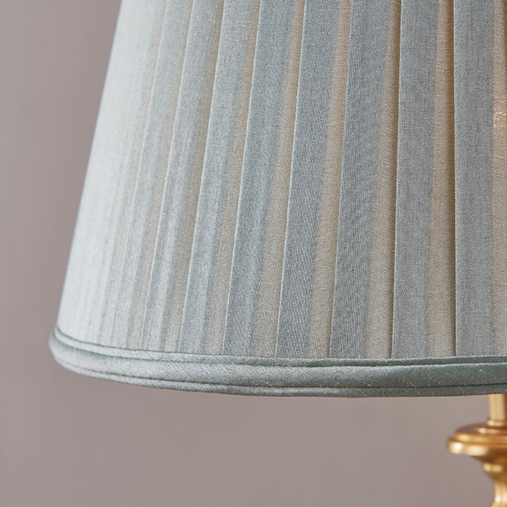 Traditional Farmhouse Tapered Fabric Shade Solid Brass Base 1-Light Table Lamp For Bedroom