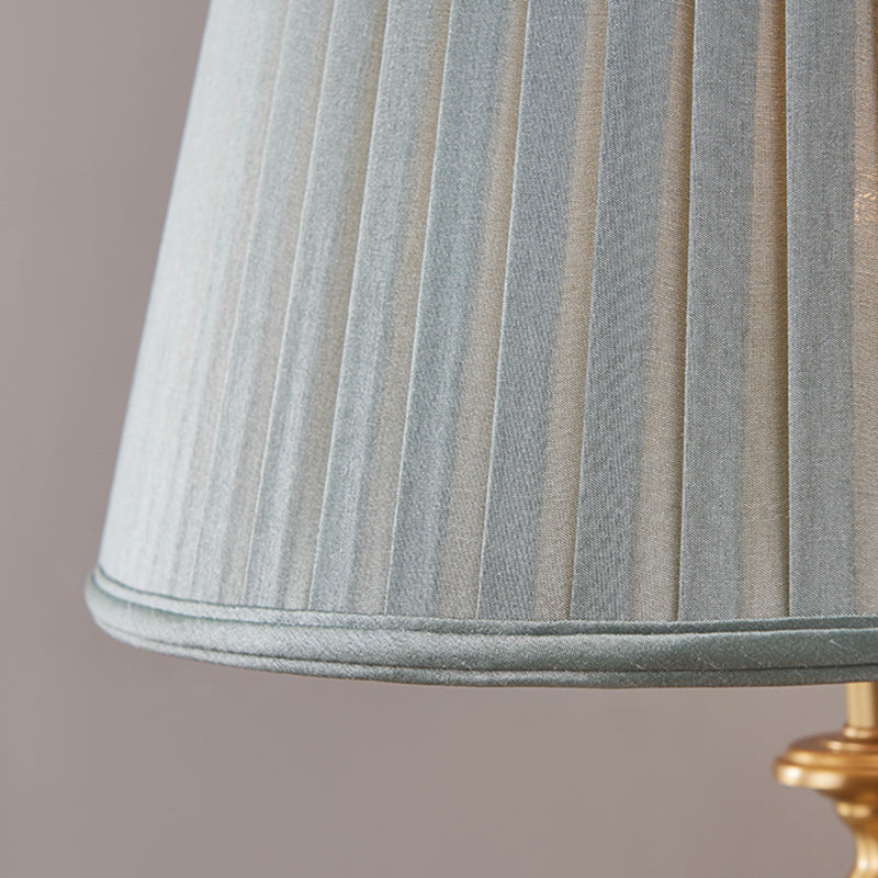Traditional Farmhouse Tapered Fabric Shade Solid Brass Base 1-Light Table Lamp For Bedroom