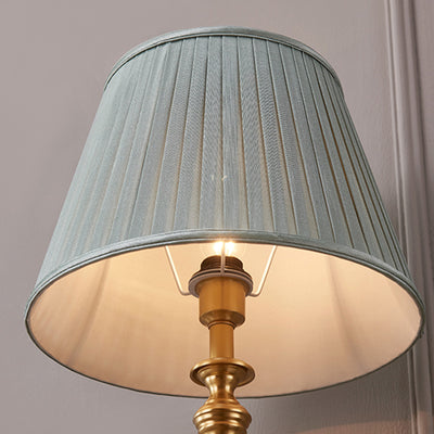 Traditional Farmhouse Tapered Fabric Shade Solid Brass Base 1-Light Table Lamp For Bedroom