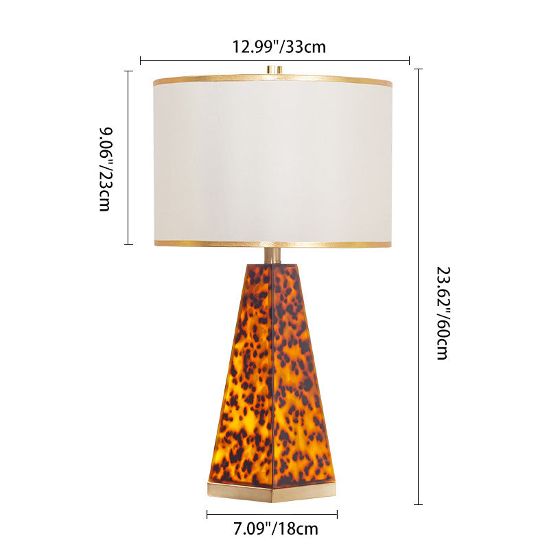 Contemporary Scandinavian Cylinder Fabric Shade Leopard Brass Base 1-Light Table Lamp For Living Room