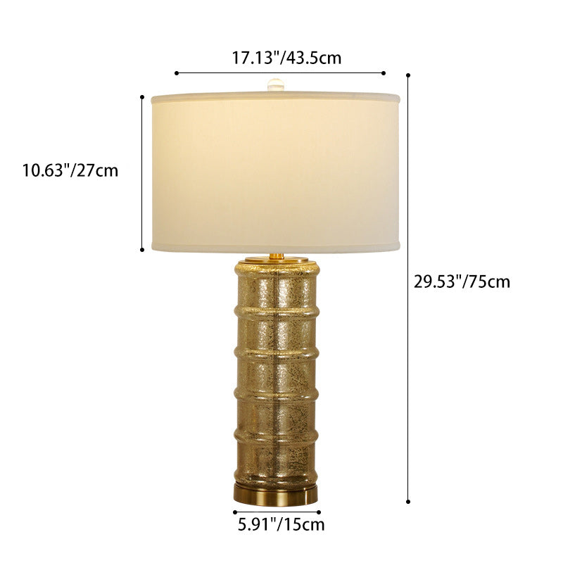 Contemporary Nordic Cylinder Fabric Shade Glass Metal Base 1-Light Table Lamp For Bedroom