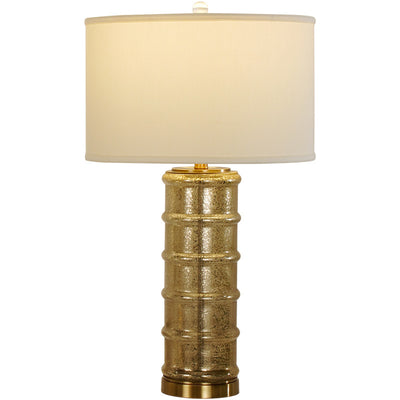 Contemporary Nordic Cylinder Fabric Shade Glass Metal Base 1-Light Table Lamp For Bedroom