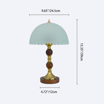 Modern Mid-Century Dome Glass Shade Rubberwood Iron Base 1-Light Table Lamp For Bedroom