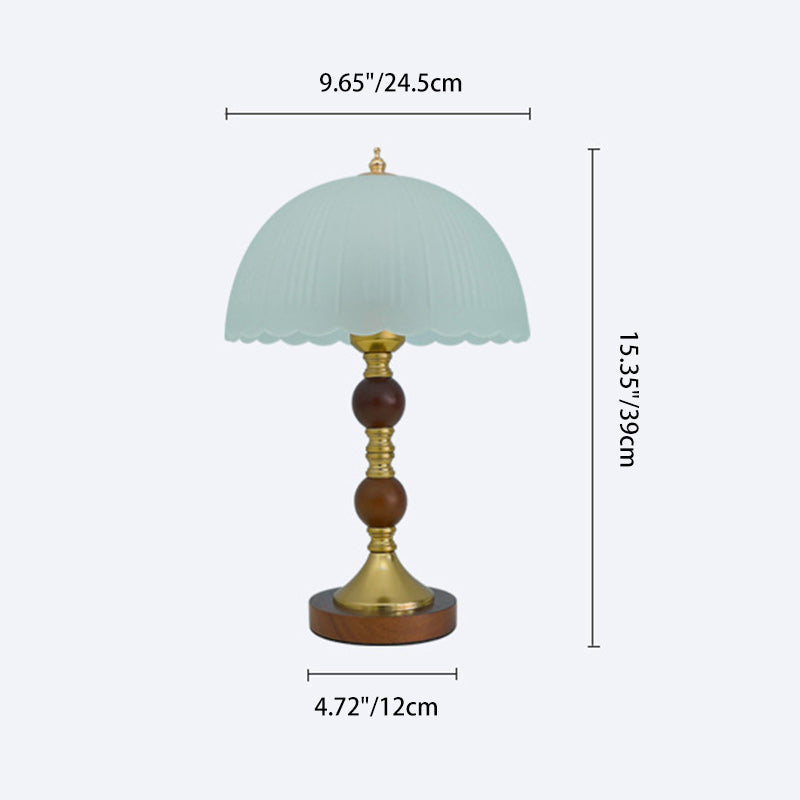 Modern Mid-Century Dome Glass Shade Rubberwood Iron Base 1-Light Table Lamp For Bedroom