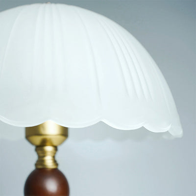 Modern Mid-Century Dome Glass Shade Rubberwood Iron Base 1-Light Table Lamp For Bedroom
