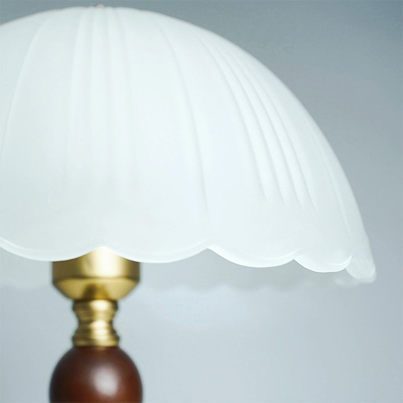 Modern Mid-Century Dome Glass Shade Rubberwood Iron Base 1-Light Table Lamp For Bedroom
