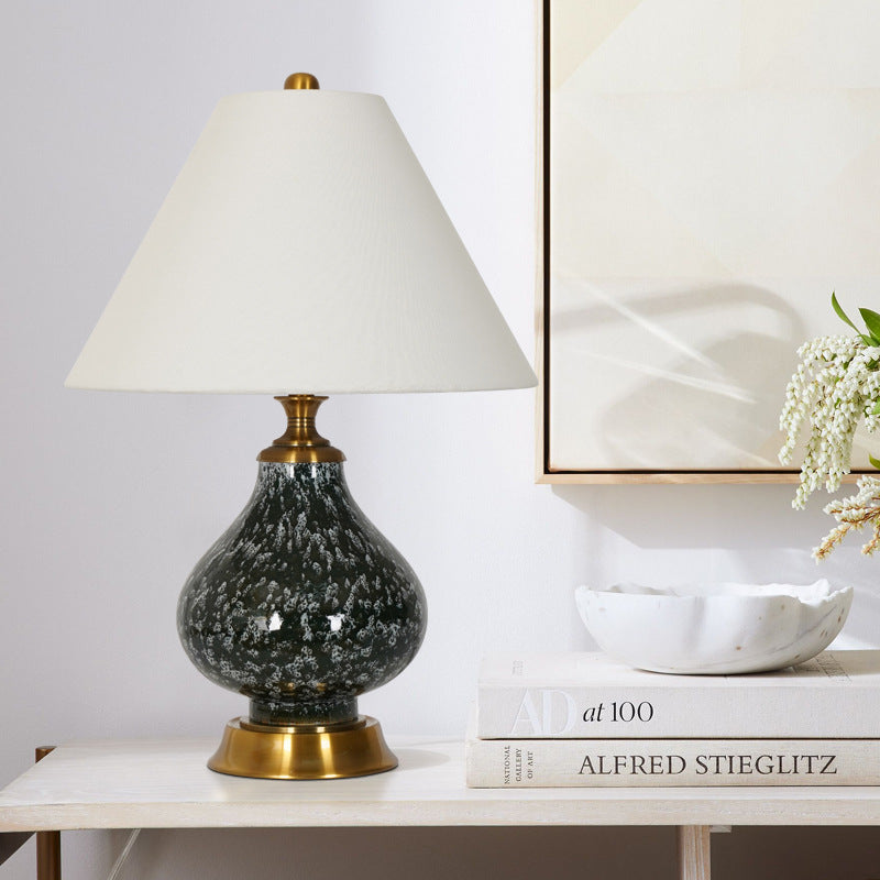 Modern Art Deco Tapered Fabric Shade Ceramic Metal Base 1-Light Table Lamp For Bedroom