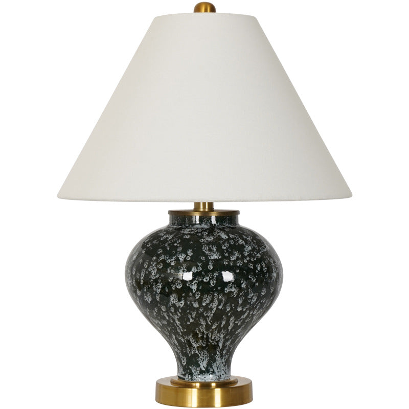 Modern Art Deco Tapered Fabric Shade Ceramic Metal Base 1-Light Table Lamp For Bedroom