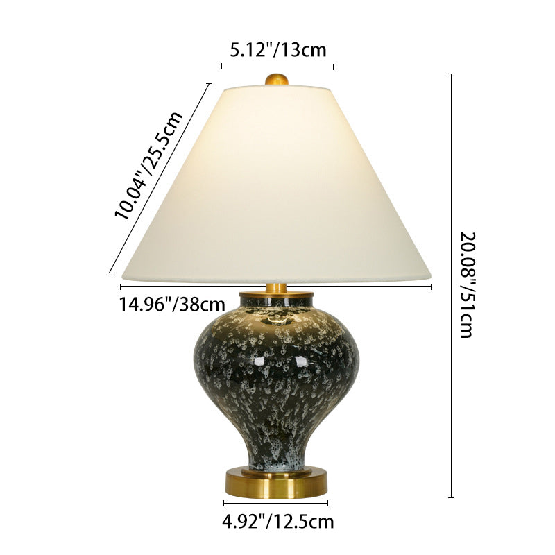 Modern Art Deco Tapered Fabric Shade Ceramic Metal Base 1-Light Table Lamp For Bedroom