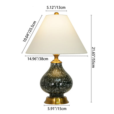 Modern Art Deco Tapered Fabric Shade Ceramic Metal Base 1-Light Table Lamp For Bedroom