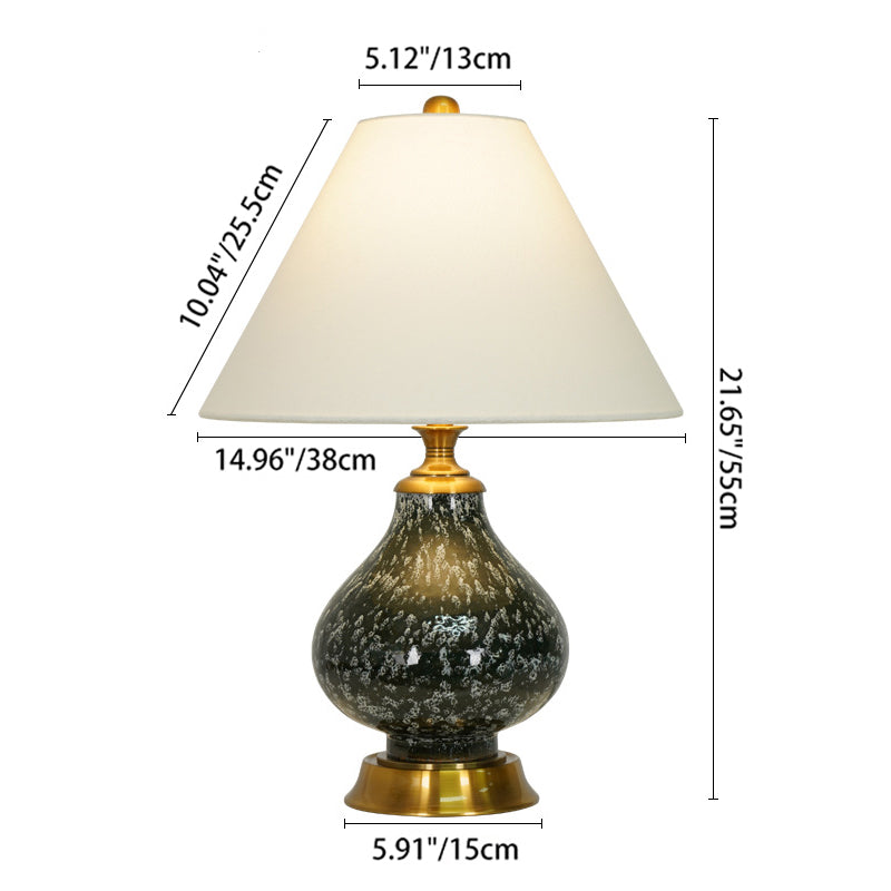 Modern Art Deco Tapered Fabric Shade Ceramic Metal Base 1-Light Table Lamp For Bedroom