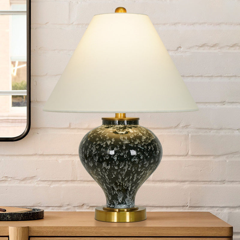 Moderne Art Deco Kegelförmige Stoffschirm Keramik Metallbasis 1-Licht Tischlampe Für Schlafzimmer 