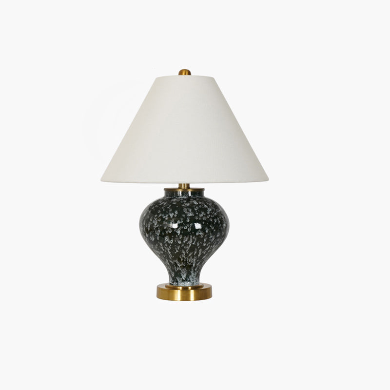 Modern Art Deco Tapered Fabric Shade Ceramic Metal Base 1-Light Table Lamp For Bedroom