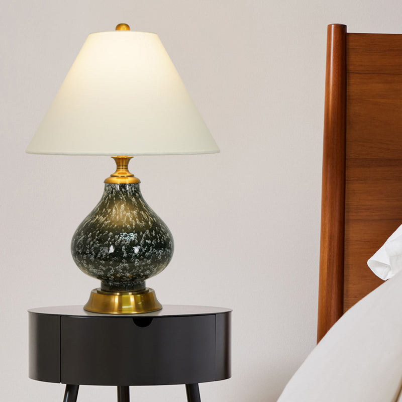 Modern Art Deco Tapered Fabric Shade Ceramic Metal Base 1-Light Table Lamp For Bedroom