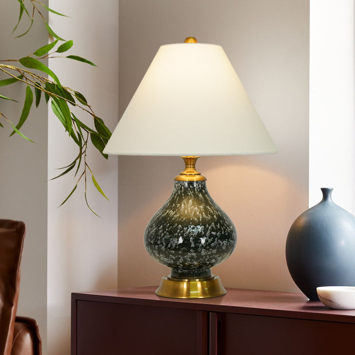 Moderne Art Deco Kegelförmige Stoffschirm Keramik Metallbasis 1-Licht Tischlampe Für Schlafzimmer 
