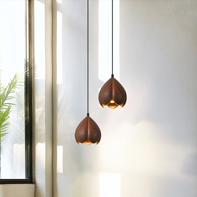 Traditional Japanese Wabi-Sabi Flower Bud Design Pendant Light In Resin 1-Light For Bedroom