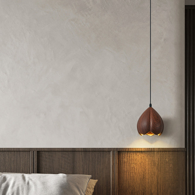 Traditional Japanese Wabi-Sabi Flower Bud Design Pendant Light In Resin 1-Light For Bedroom