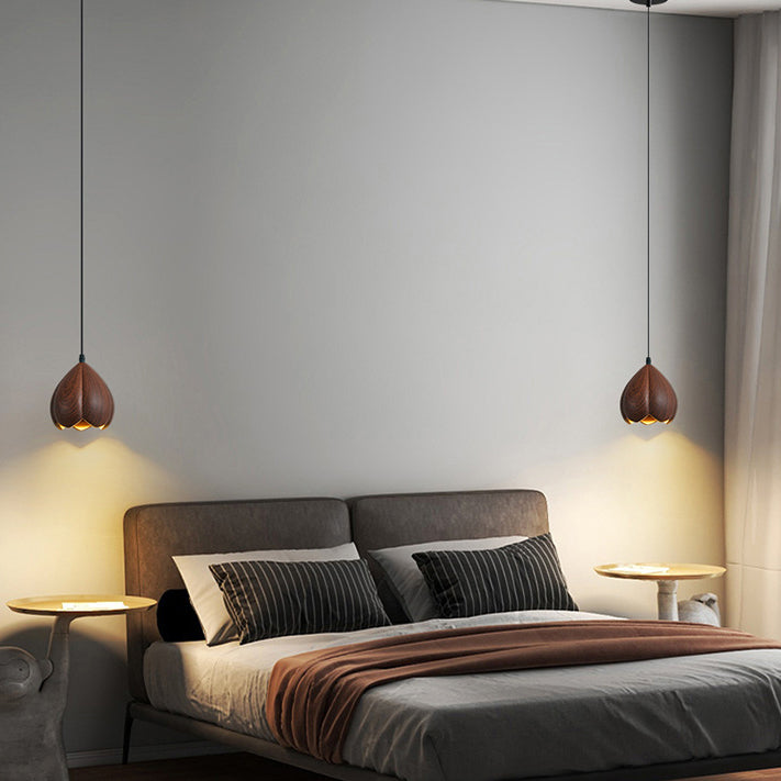 Traditional Japanese Wabi-Sabi Flower Bud Design Pendant Light In Resin 1-Light For Bedroom