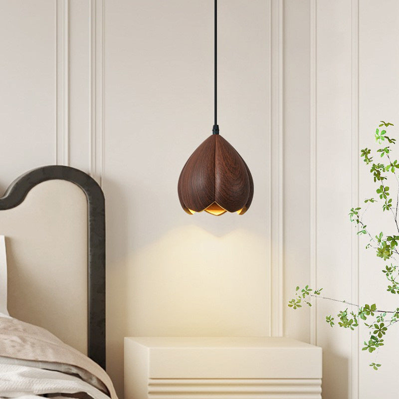 Traditional Japanese Wabi-Sabi Flower Bud Design Pendant Light In Resin 1-Light For Bedroom