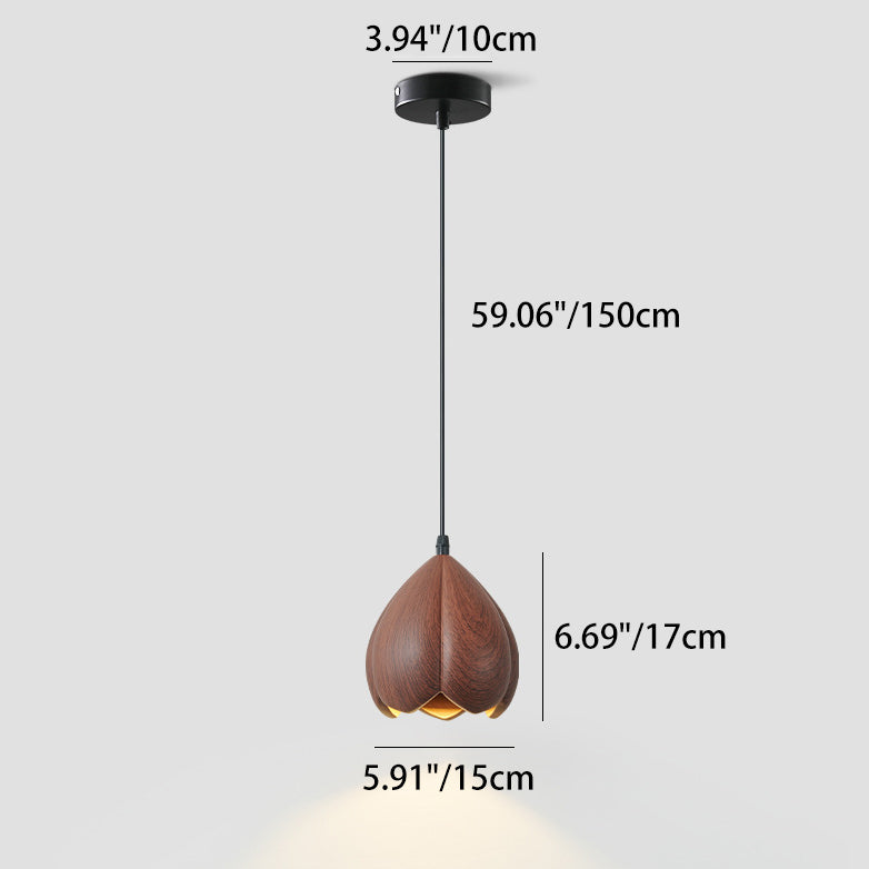 Traditional Japanese Wabi-Sabi Flower Bud Design Pendant Light In Resin 1-Light For Bedroom