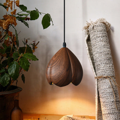 Traditional Japanese Wabi-Sabi Flower Bud Design Pendant Light In Resin 1-Light For Bedroom
