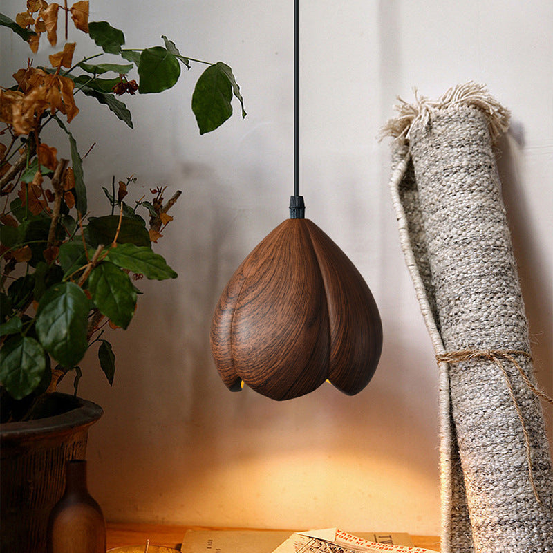 Traditional Japanese Wabi-Sabi Flower Bud Design Pendant Light In Resin 1-Light For Bedroom
