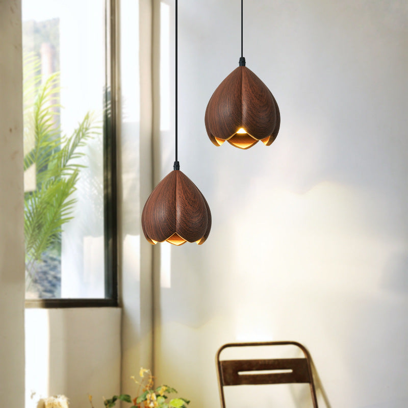 Traditional Japanese Wabi-Sabi Flower Bud Design Pendant Light In Resin 1-Light For Bedroom