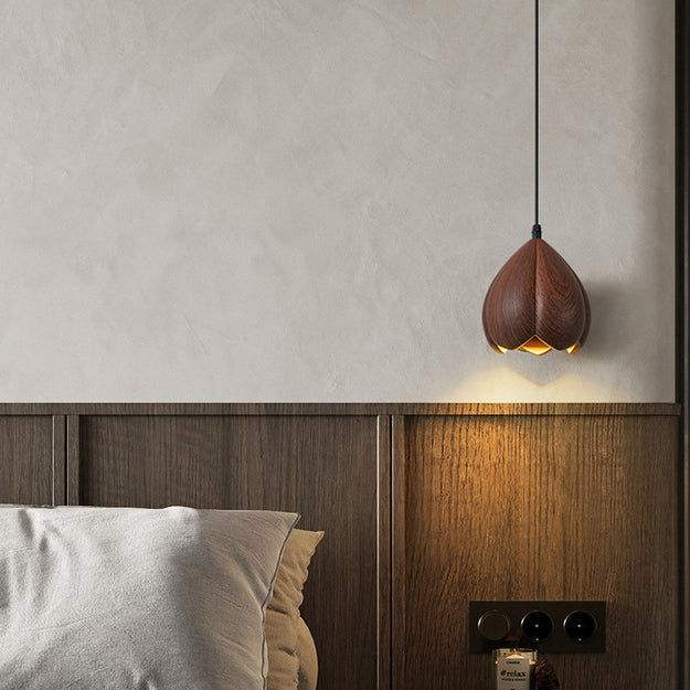 Traditional Japanese Wabi-Sabi Flower Bud Design Pendant Light In Resin 1-Light For Bedroom