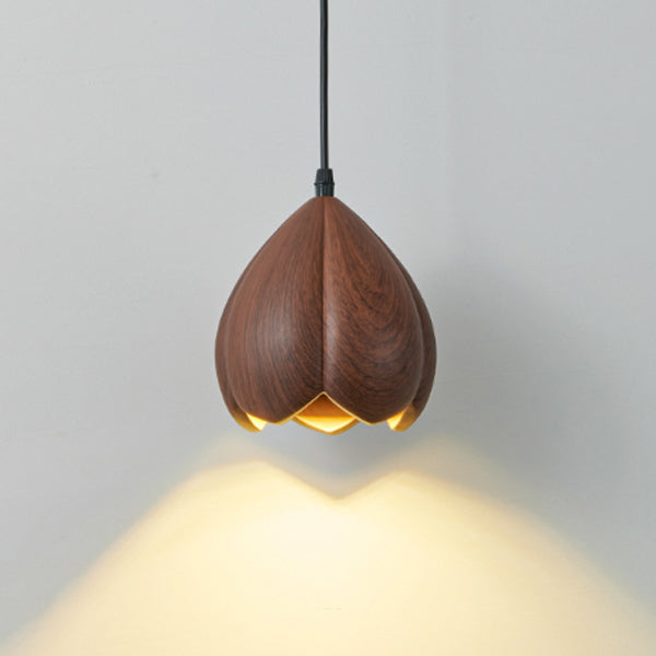 Traditional Japanese Wabi-Sabi Flower Bud Design Pendant Light In Resin 1-Light For Bedroom