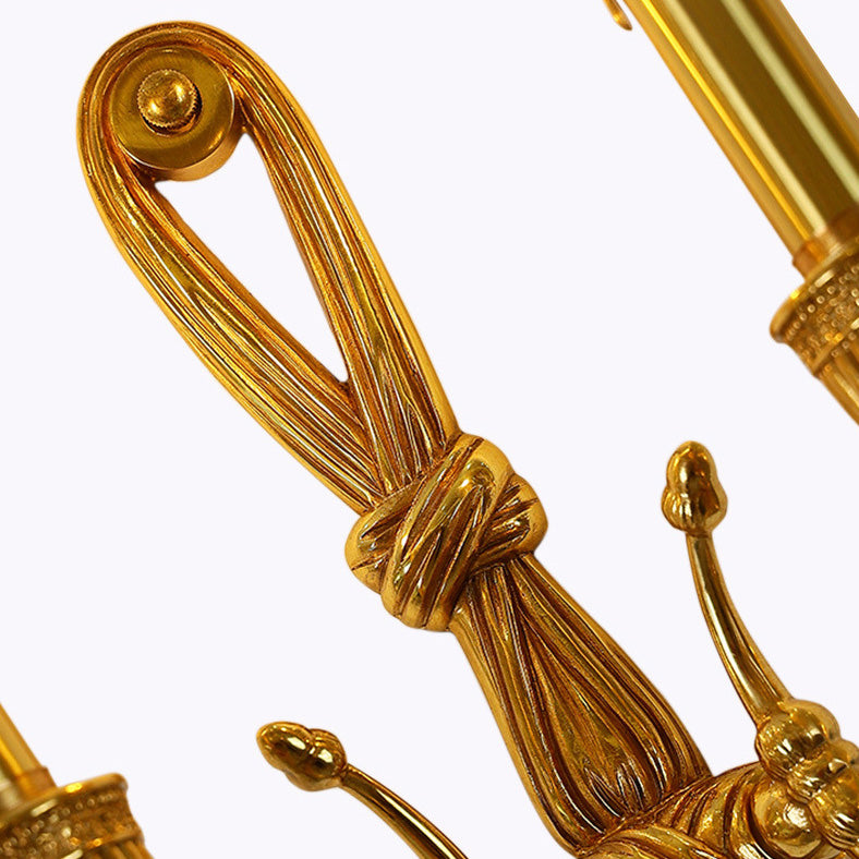 Traditional French Candle Design All Brass Wall Sconce Lamp 2-Light For Living Room