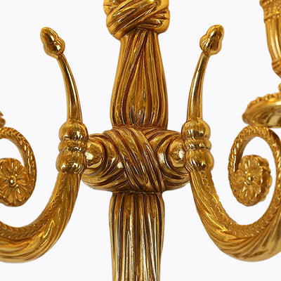 Traditional French Candle Design All Brass Wall Sconce Lamp 2-Light For Living Room