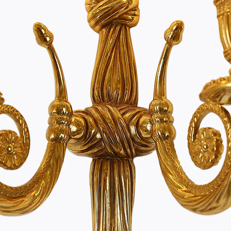 Traditional French Candle Design All Brass Wall Sconce Lamp 2-Light For Living Room