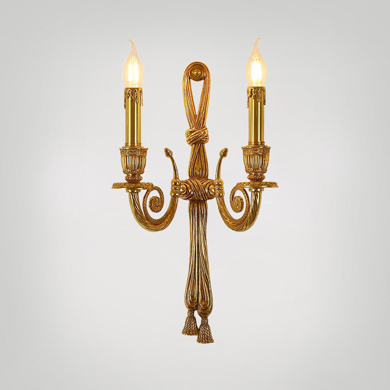 Traditional French Candle Design All Brass Wall Sconce Lamp 2-Light For Living Room